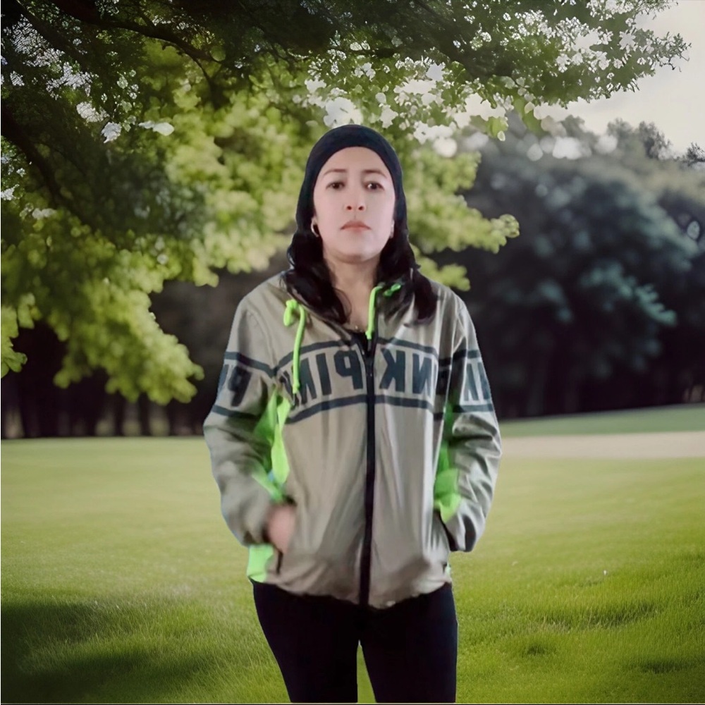 PINK Victoria's Secret Varsity Jacket - Gray and Neon Green